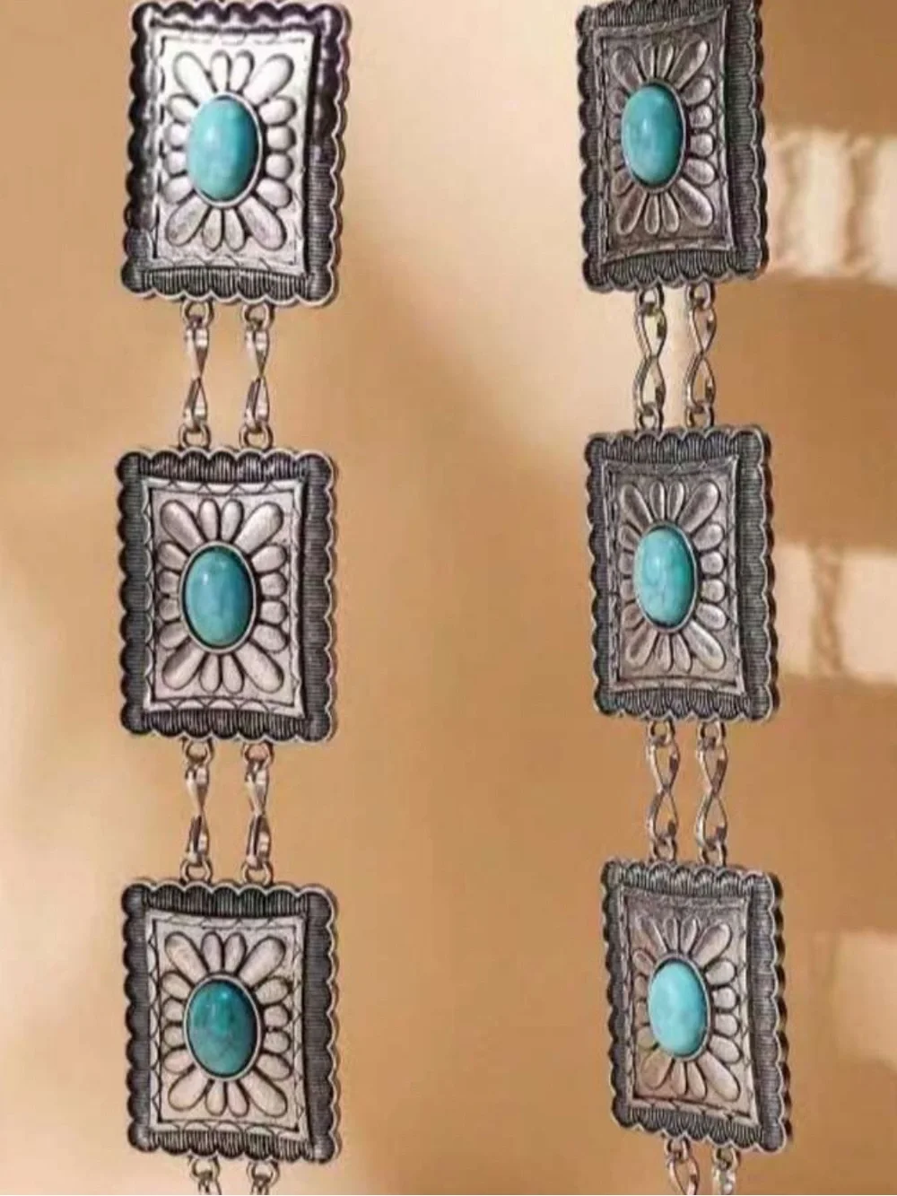 Silver Retro Turquoise Stone Chunky Chain Belt NEW 🏷️